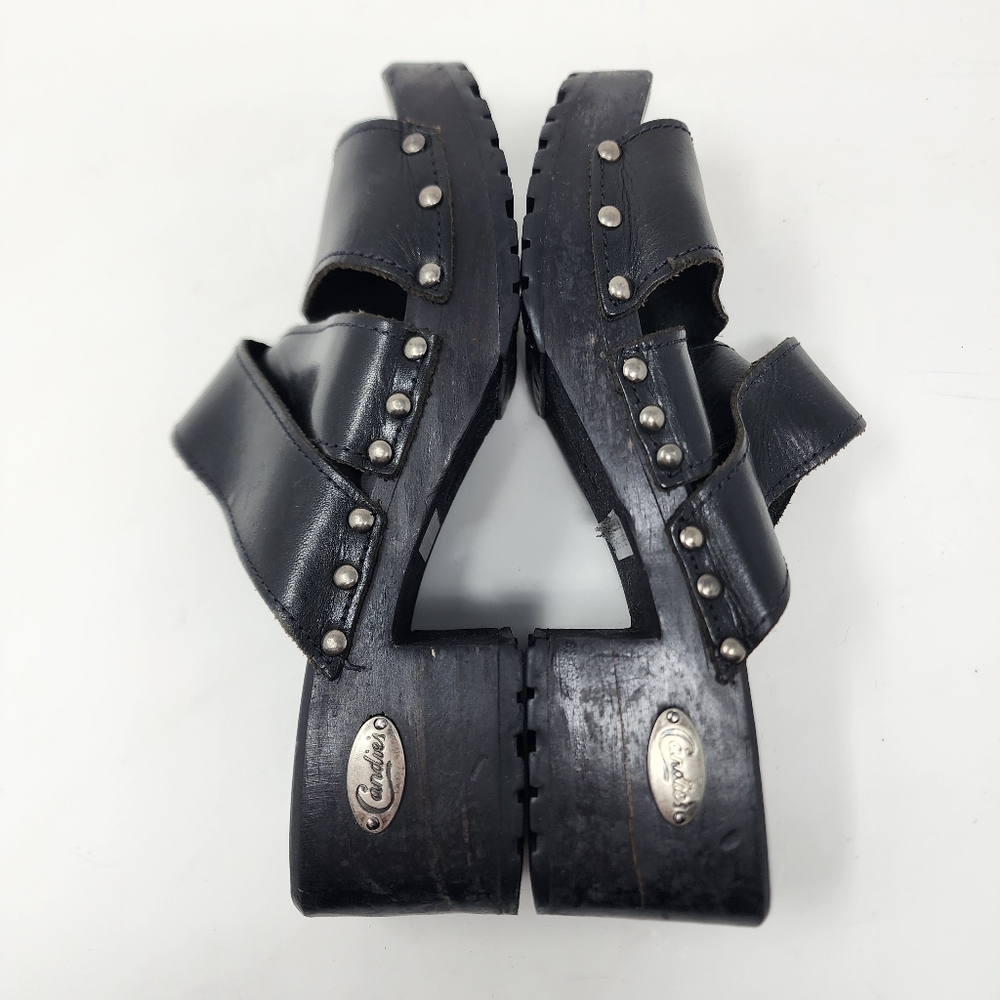 Candie's Clogs Vintage Black Leather Mules Womens 6 - Picture 8 of 12